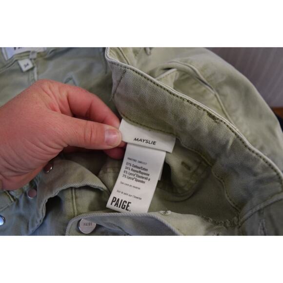 Paige Mayslie Jogger Womens 34 Green Denim Bottom Zip Stretch - Picture 5 of 5